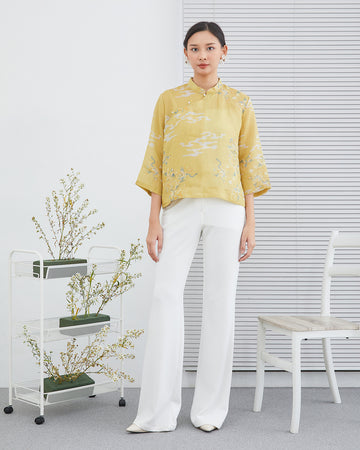 Yellow Dragon Print Cheongsam Top
